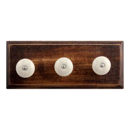 Cream and Black Crackle Ceramic Wooden Hooks